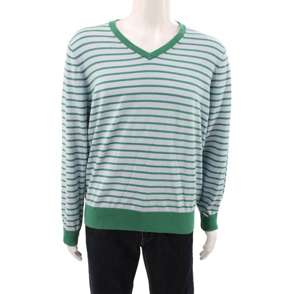 Jack Spade Mens Pullover V-Neck Striped Green 100% Cotton Long Sleeve Size XL